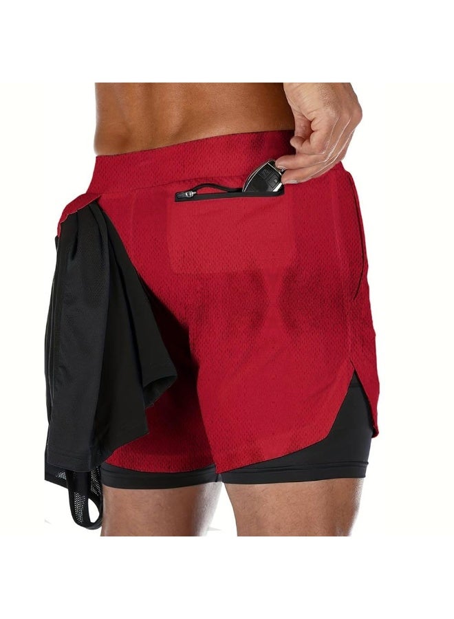 ناكسوس شورتات رياضية للرجال، شورتات رياضية للجري للرجال، شورتات رياضية برباط للرجال، شورتات رياضية فضفاضة بطبقتين وأربعة جيوب - Image 3